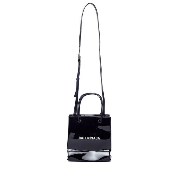Balenciaga Black Patent Leather XXS Shopping Tote Crossbody Bag New - Picture 3 of 14